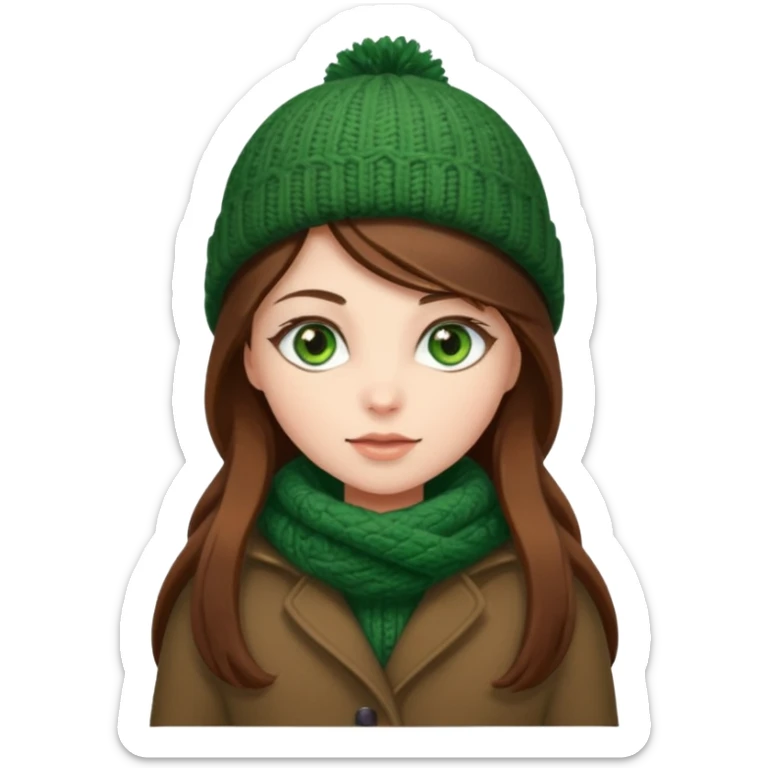 Girl green eyes brown long hair with winter clothes  sticker