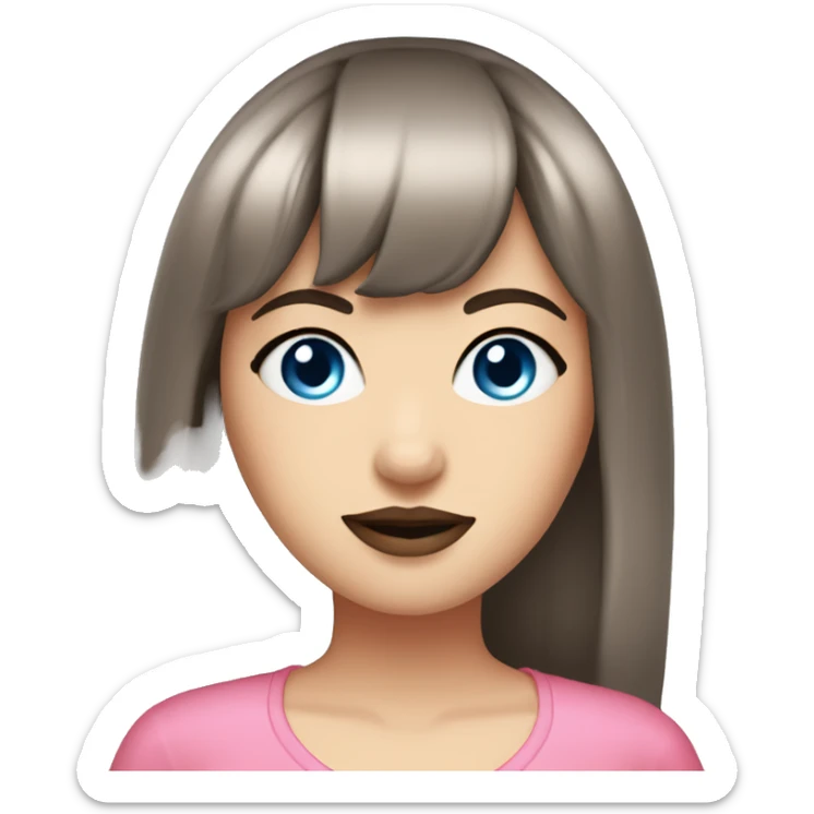  Brunette blue eyed white girl with bangs big lips gorgeous pink outfit  sticker