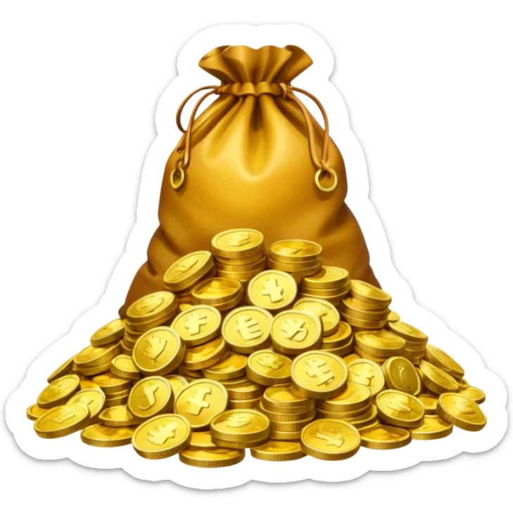mountain of money with bags of money sticker