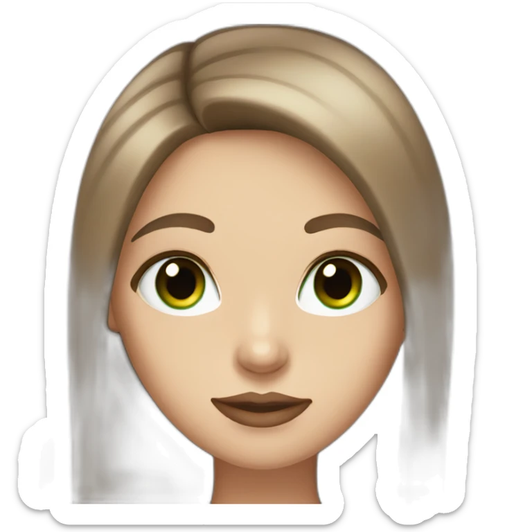 white girl with brown straight long hair, big green eyes, full lips sticker