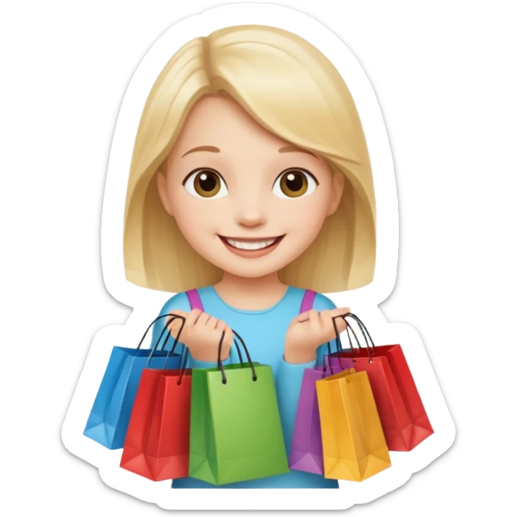 A little girl (he usually calls her baby), who is obsessed with shopping and luxury brands and holds a dozen of bags sticker