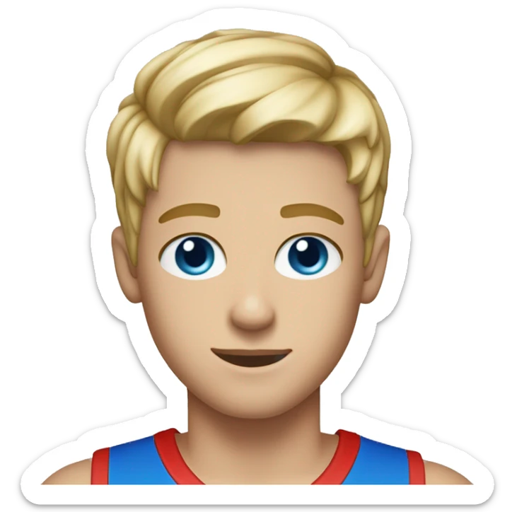 A drummer in a red basketball top, blonde highlighted hair, blue eyes and he’s 15 years old  sticker