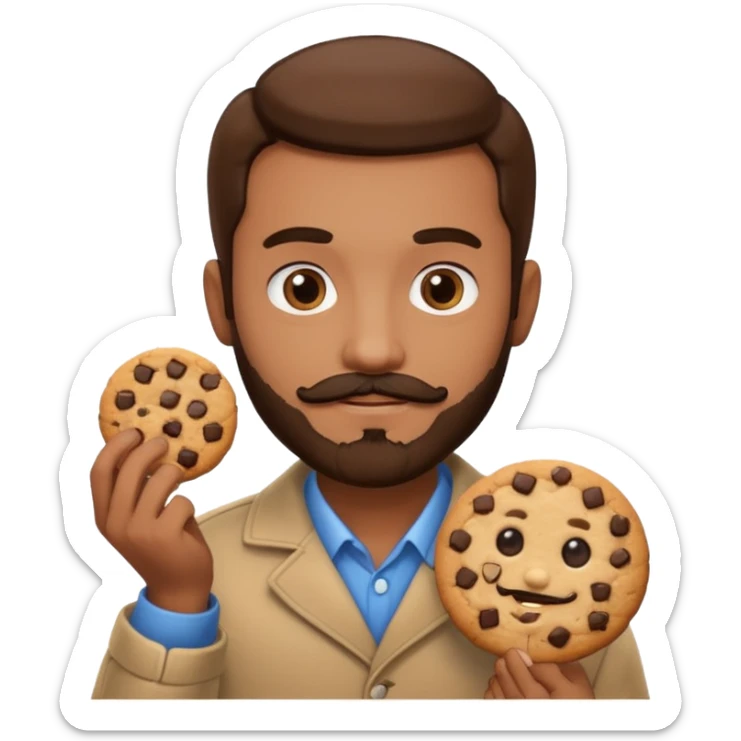 male portrait with facial hair handing you a cookie sticker