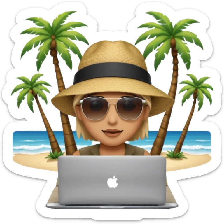 An open laptop on the beach. bildschirm ist schwarz und im hintergrund sind palmen, meer sticker