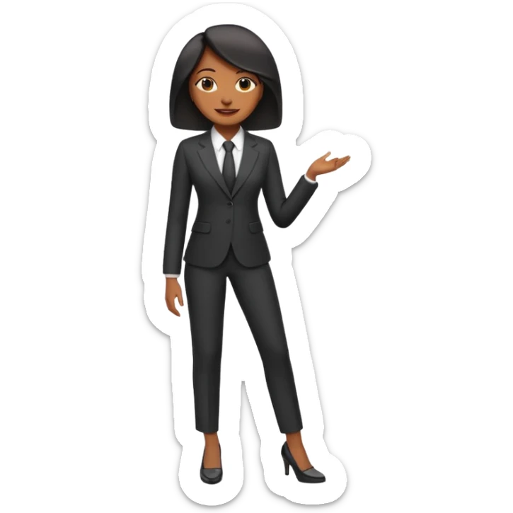 black woman in a smart suit and shoes, professional confident full body emoji style sticker