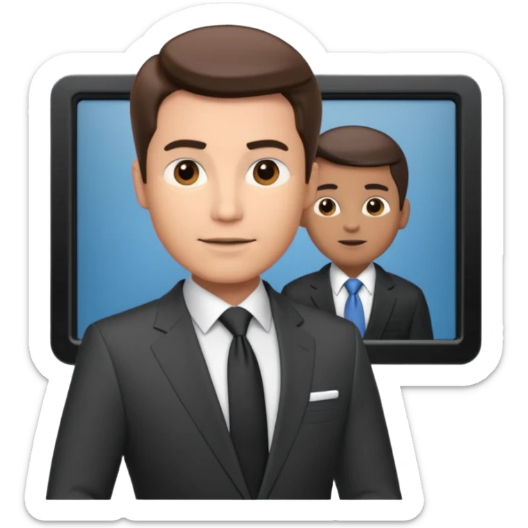 a male news anchor sits, with a screen with a prompter in front of him sticker