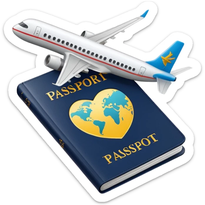 passport and airplane tickets, Apple emoji style, colors #173e12 and #c1a793, no text sticker