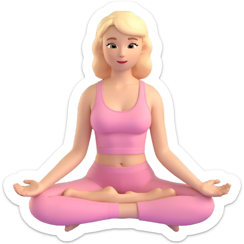 angelic blonde yoga girl in light pink yoga outfit, sitting cross-legged sticker