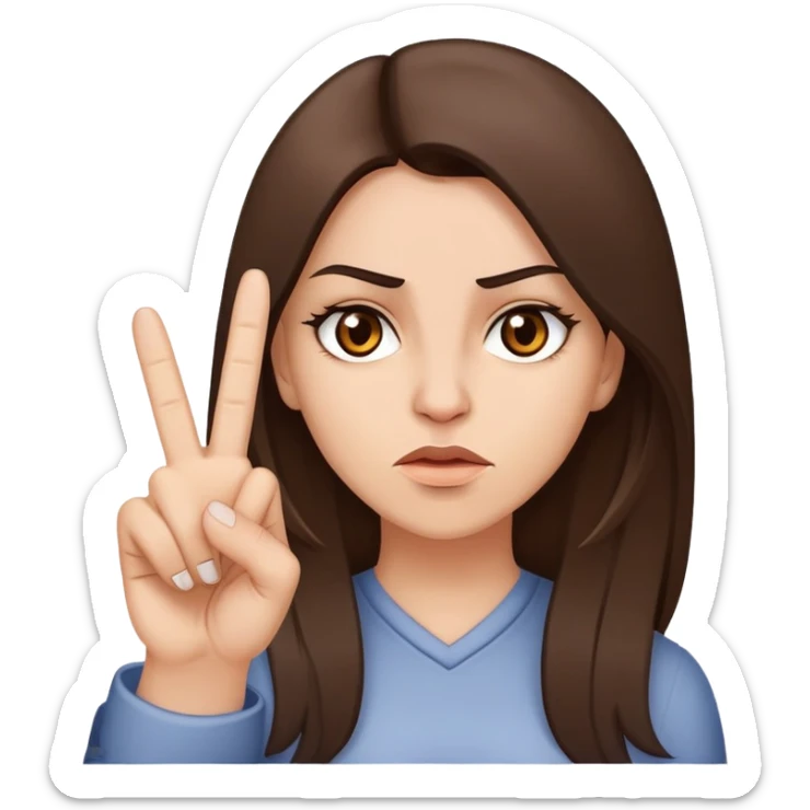 a mad woman with brunette straight hair with brown eyes a a light skin tone sticking out the middle finger  sticker