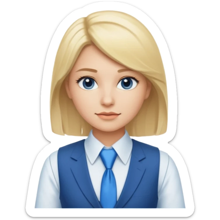 une femme blonde jolie avec une chemise blanche et une veste et cravate bleu sticker