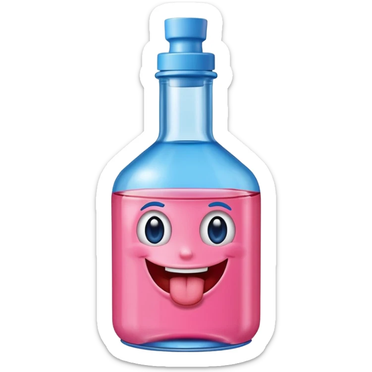 Smiling bottle of oil pink with silly face tongue out blue top sticker
