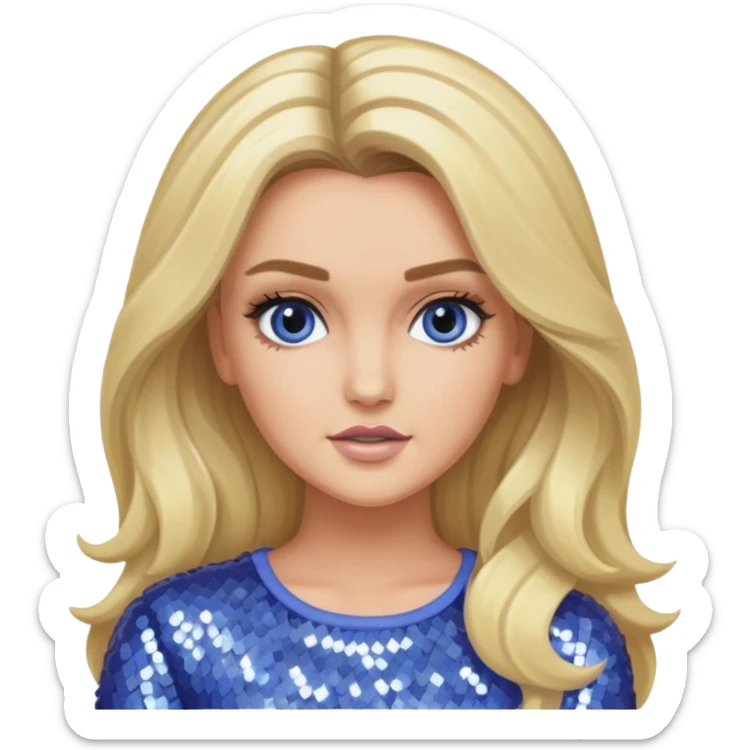 Perrie Edwards from Little Mix with long blonde hair, periwinkle sequin outfit sticker