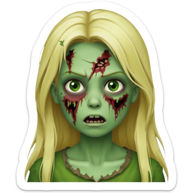 girl zombie with blonde long hair green skin and with no angry face and with the mouth closed sticker