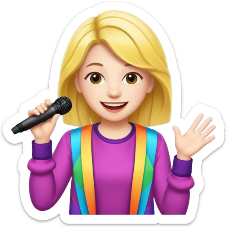 A cheerful teen singer with colorful outfit, performing with big smile. sticker