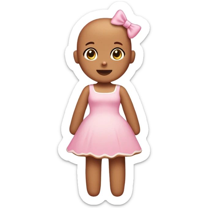 gingerbread girl with baby pink dress and no hair with a light pink bow sticker