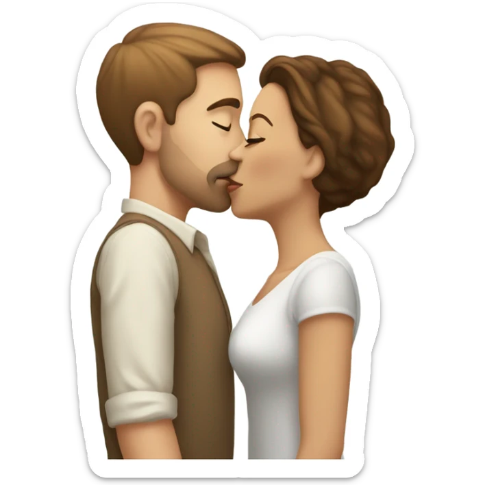 Light skin woman with brown hair kissing white man sticker