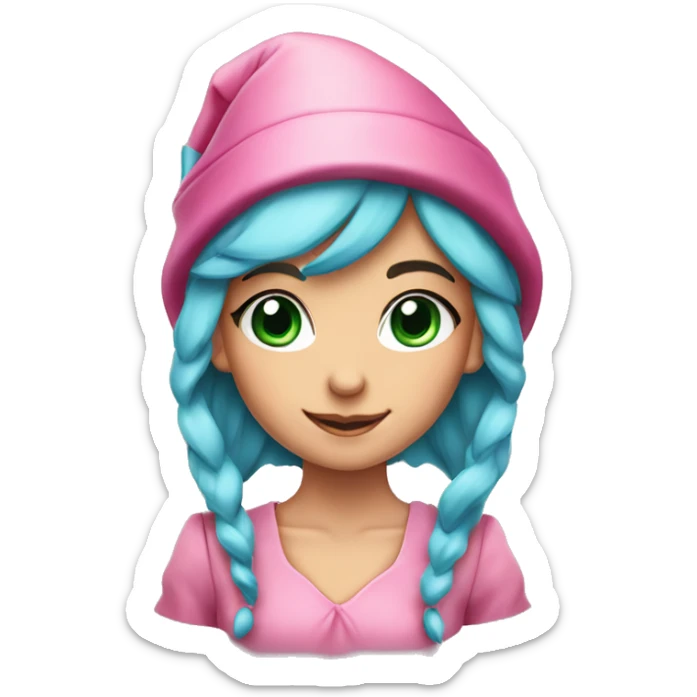 Elf girl with blue eyes pink hair green Christmas hat with pointy ears sticker