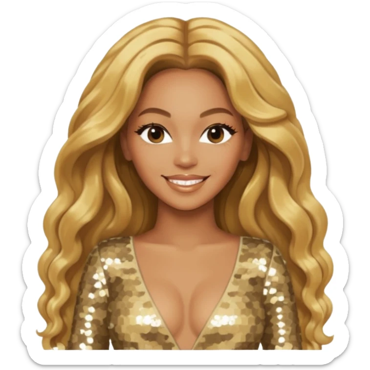 Beyonce Silhouette with long golden blonde hair, ivory sequin outfit  sticker