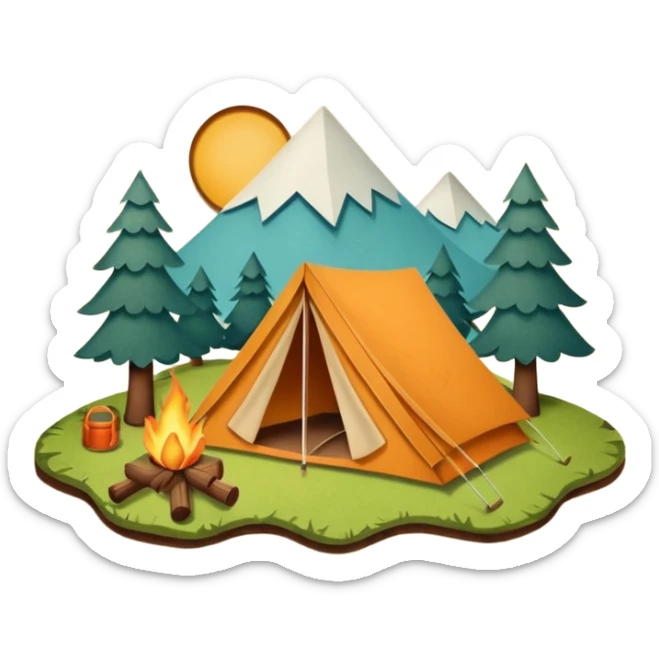Wooden Camping sign made of felt texture, scrapbooking style, transparent background sticker
