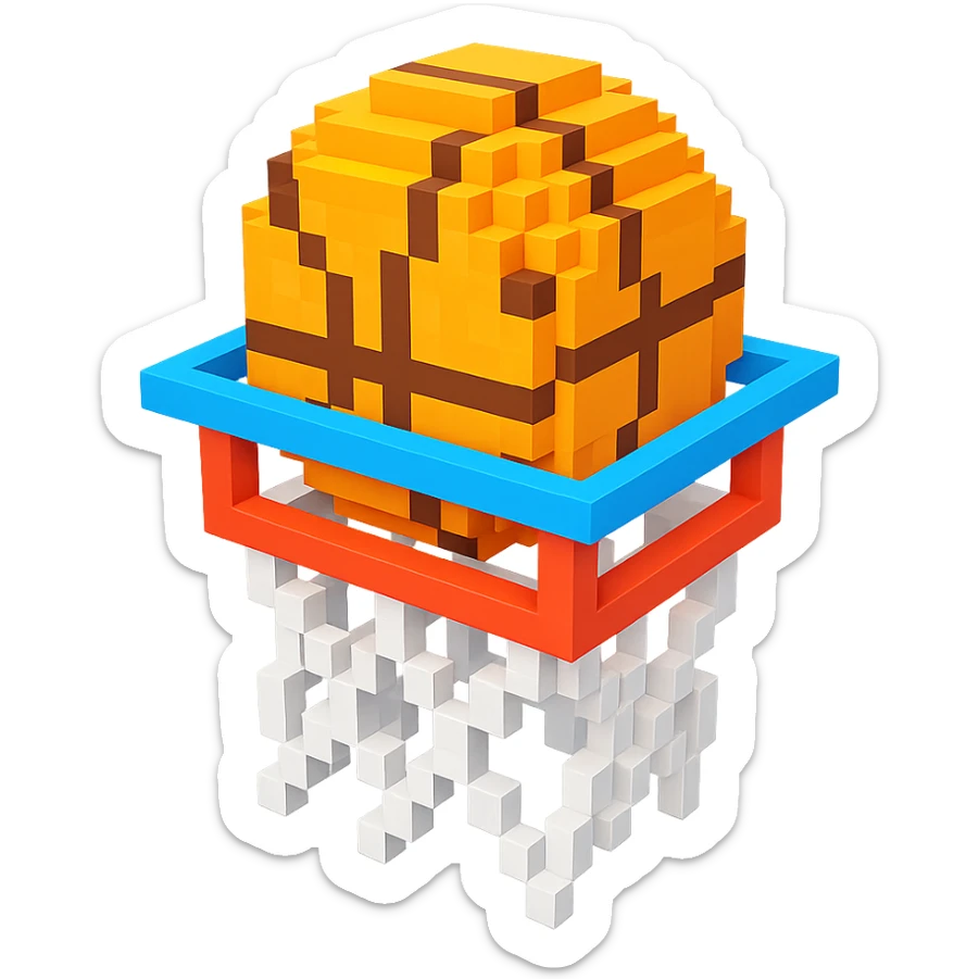 Voxel-style basketball in a net, variation 3 sticker
