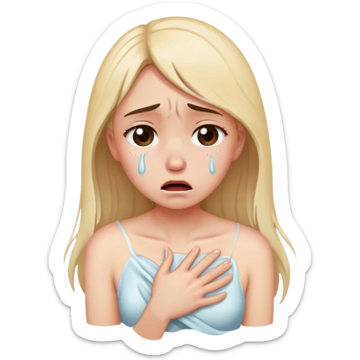 a girl crying in pain holding her chest, heartbreak, tears streaming down face sticker