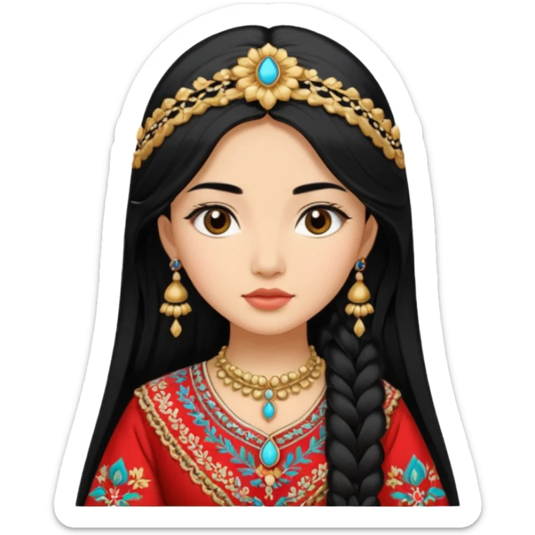 Uzbek girl who has long black hair and beautiful traditional dress sticker
