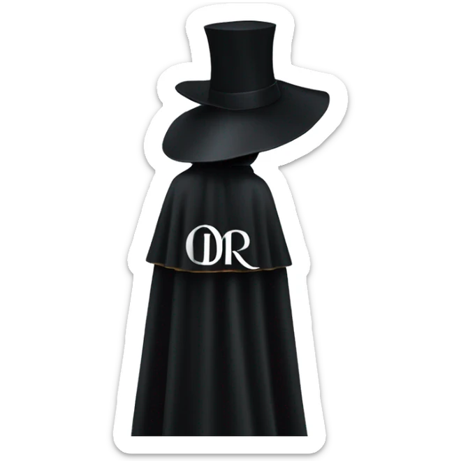 back profile of black magician, cape that says Dior, Dior logo on the cape sticker