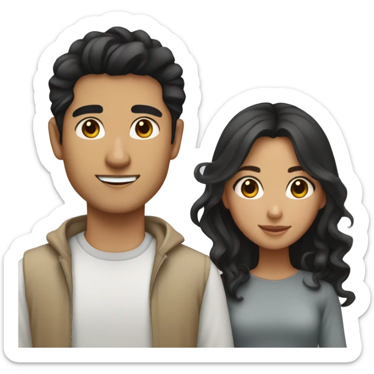 Asian guy black hair and middle eastern girl tan skin and wavy hair couple  sticker
