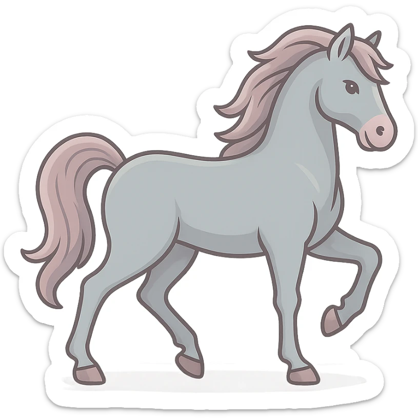 Edit the horse symbol of the year in Feng Shui, Chinese Eastern style with thin clean contours, soft rounded shapes, pastel palette #98B5BC, #B5B3C1, #C9A3C9, #E4C0CA, #F7DCD1, #F7C0AA, detailed shadows and highlights, soft lighting, transparent background, less cute, no decorative elements. Silhouette and appearance as in the reference. sticker