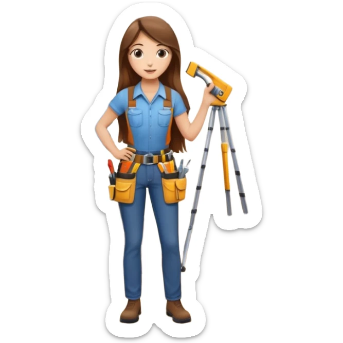 beautiful girl with long brown hair constructing new lounge room area with flat screen tv and couch sticker