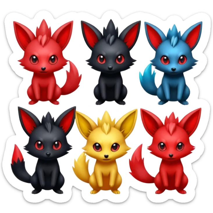  Shiny red punk Zorua-Umbreon-Salandit-Jolteon-fusion sticker