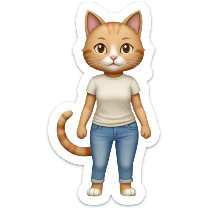 female cat anthropomorphised wearing jeans and a t-shirt walking upright sticker