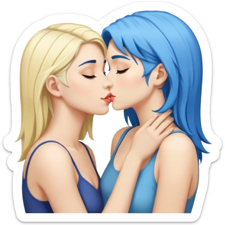 blue haired woman kissing blonde haired woman sticker
