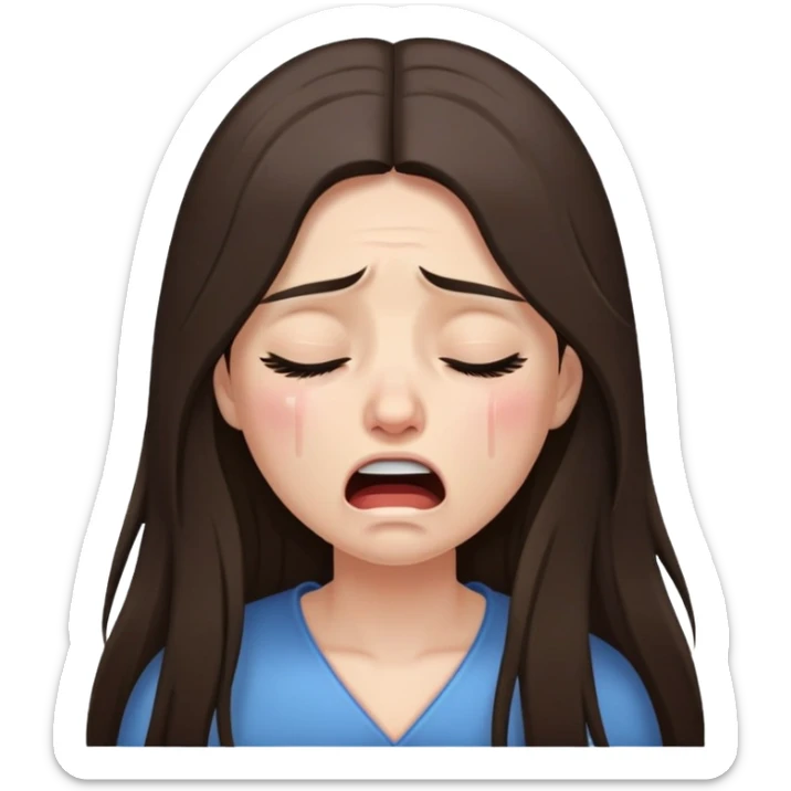 Very long hair Brunette with white skin crying very desconsolated with mouth closed sticker