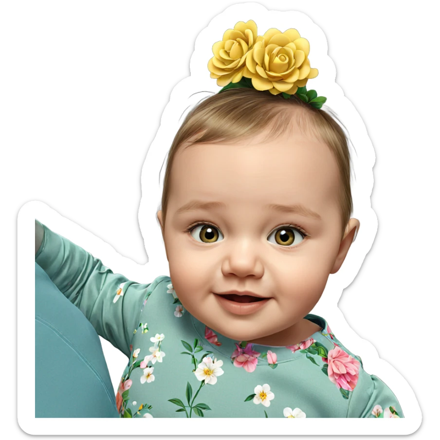 realistic portrait of girl with flower sticker