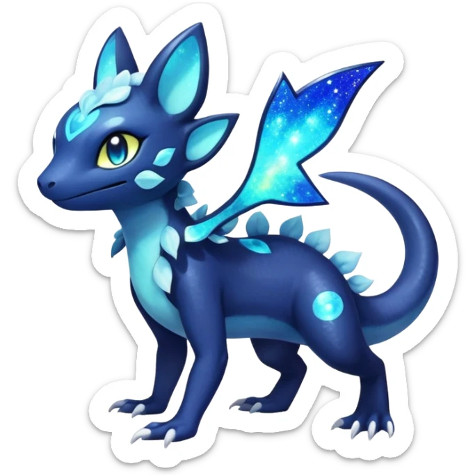Colorful Iridescent Exotic Nebulae Salandit-Meowstic-Amaura-Fakémon-hybrid-creature (full body)  sticker