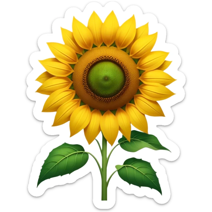 Cinematic Realistic Sunflower Emoji, Tall and bright, with a large, golden-yellow blossom facing the sun, its broad, textured petals surrounding a dark center. The sturdy green stalks and leaves frame the vibrant flower, while a gentle breeze causes the petals to sway. Soft glowing outline, capturing the essence of sunshine and warmth in a cheerful, towering sunflower! sticker