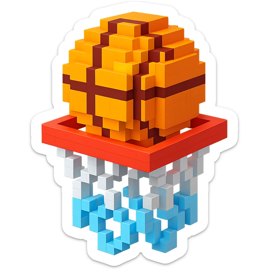 A voxel-style basketball in a net, variation 6 sticker