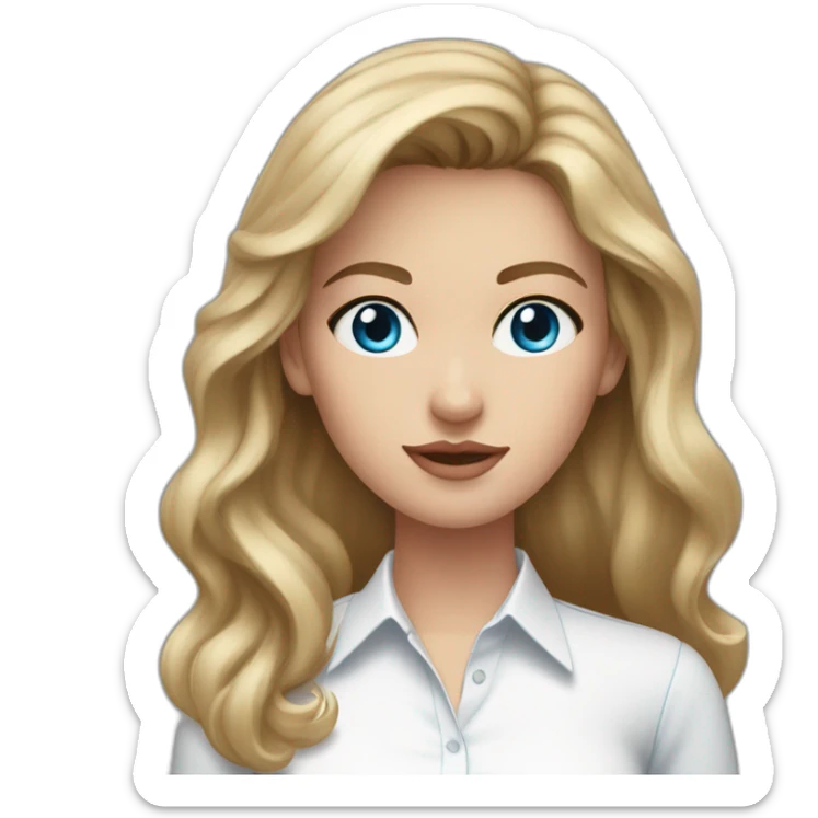 woman with dark blonde hair, and one blue eye and the other pink eye. With sleeveless white button-down shirt. sticker