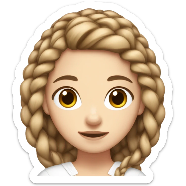 white girl with brown eyes and long light brown hair in a braid wearing a white bow sticker