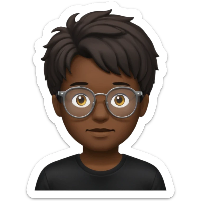  boy with freeform hair black t-shirt put a glasses black people sticker