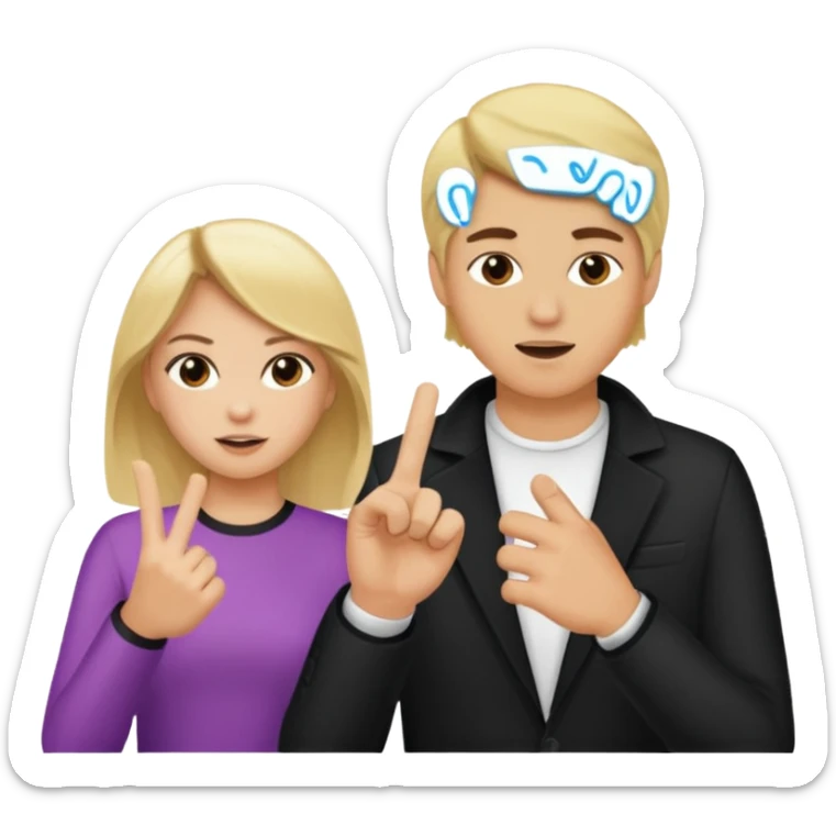 une fille blonde qui fait un doigt d'honneur a un mec brun parce qu'il vient de l'insulter sticker