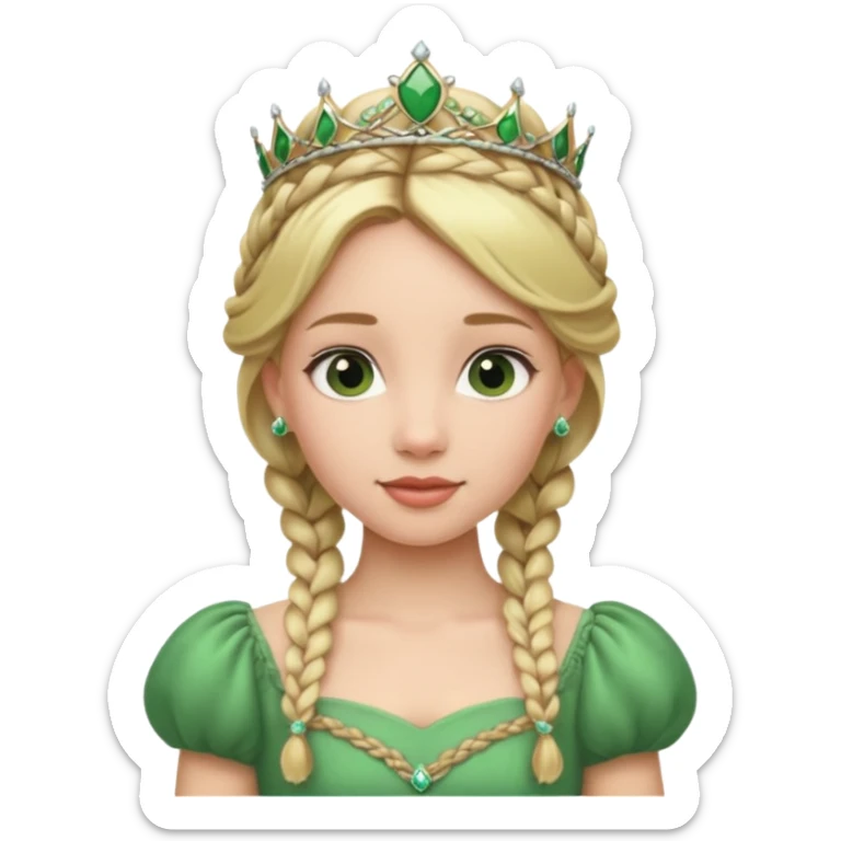 Princess in green Dress with Tiara, Braided Blonde Hair sticker