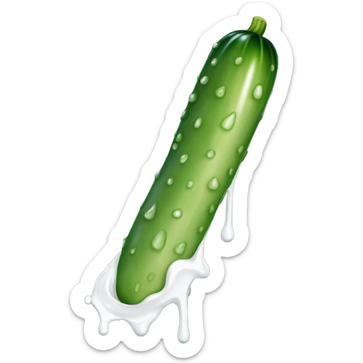 Tanned skinny long cucumber with white paint dripping sticker
