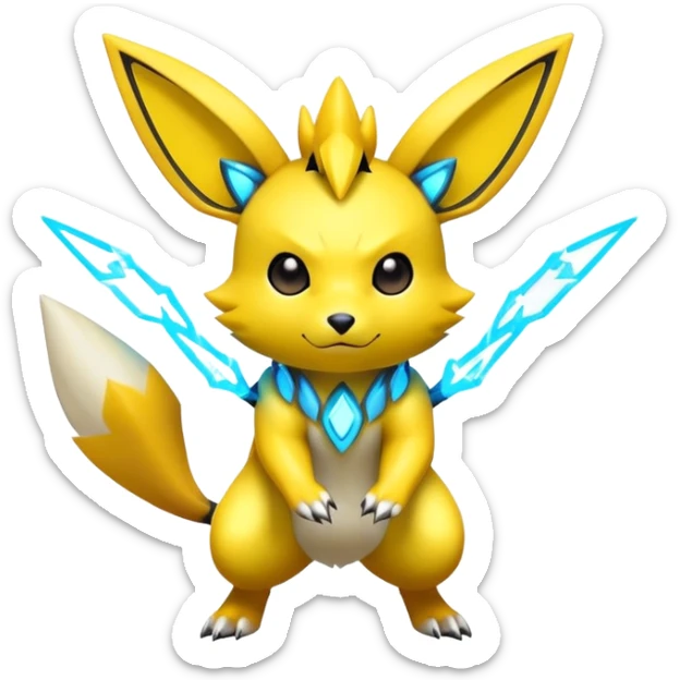 Shiny Futuristic Colorful Pichu-Raichu-Renamon-Zeraora-hybrid-creature sticker