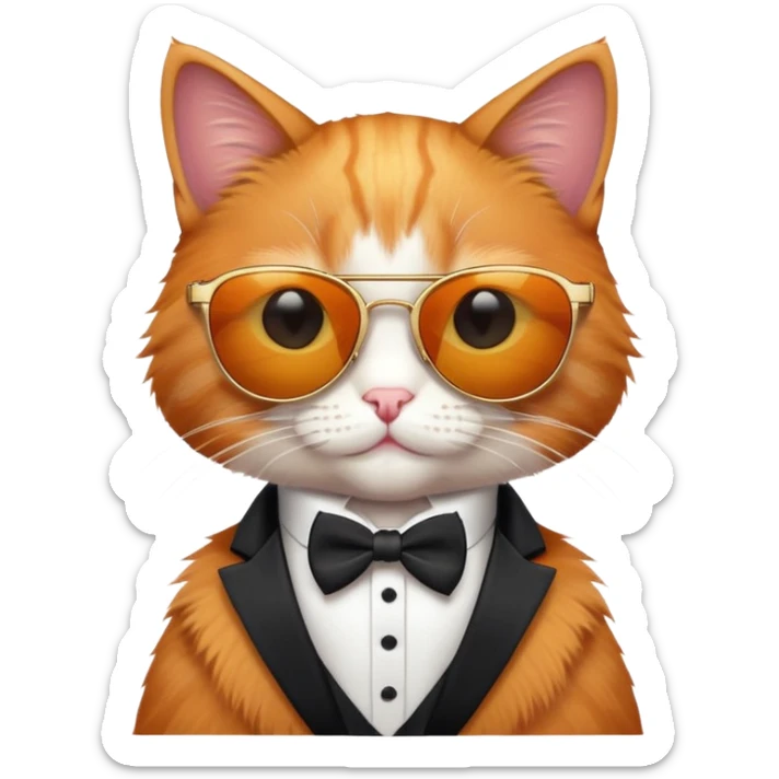 cat wearing cool sunglasses proudly showing off his new tuxedo, stylish, confident pose sticker