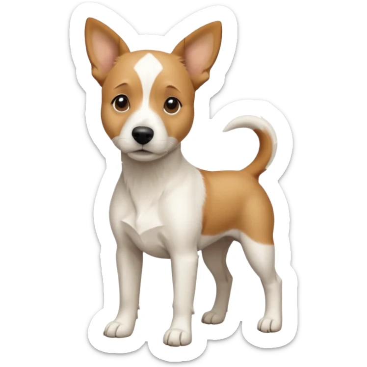 a full body facing front on of a buff white beagle cross jack russell terrier looking dog the size of a kelpie with light brown long ears resting on its face and a light brown patch above one eye and a large snout. the rest of the dog is completely white.  sticker