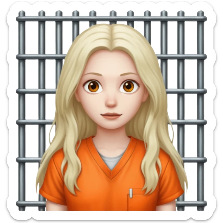 prisoner dark long haired woman in orange clothing in front of bars sticker