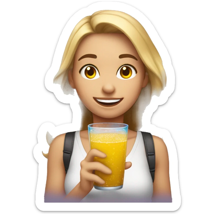 Haz un emoji de una chica universitaria en un fiesta con un vaso en la mano  sticker