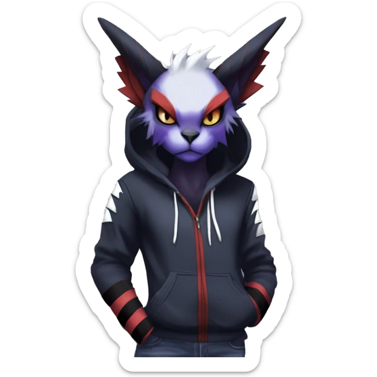 Cool Anthro Dark Absol-Noivern-Quilava-Litten-Pokémon with edgy stripes hoodie spiked collar punk Full Body sticker
